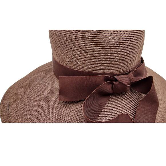 Vintage Union Made Harzfeld's Kansas City Brown Summer Straw Hat Vacation Church - Picture 10 of 16